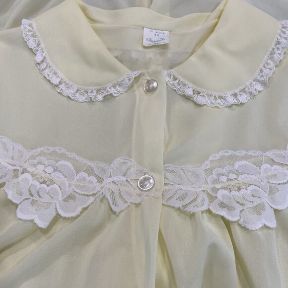Vintage 60s Charmode SEARS Yellow Nylon Lacy Housecoat Robe Women's Size M - Picture 11 of 12